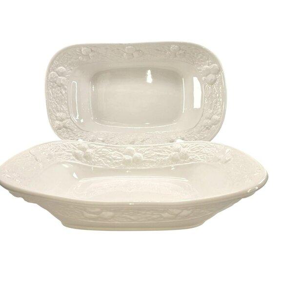 Oblong Serving Dish Set 14" White Embossed Fruit Ceramic Italy CWC jj3701 - Picture 4 of 6